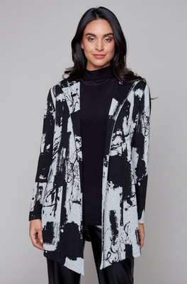 33716 Hooded Knit Cardigan-Blk/Wht