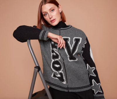 7612 Novelty Zip Knit Jacket-Dark Grey