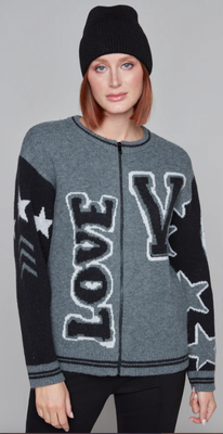 7612 Novelty Zip Knit Jacket-Dark Grey
