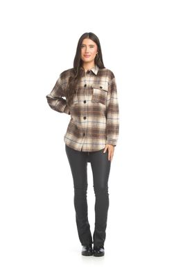 JT-17722 Plaid Shacket-Brown