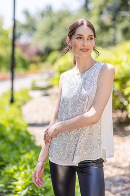 PT-17001 Sequin Layered Top-White