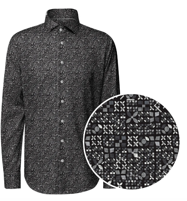 7364171 Mini Leaf Print Shirt-Black