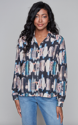 7581 Printed Satin Blouse-Multi
