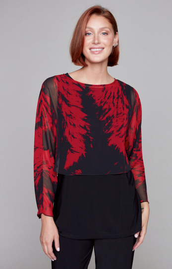 33725 2pc Woven Bouse-Red/Black