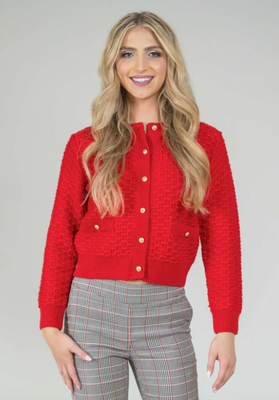 1250 Naya Knit Cardigan W Gold Buttons-Red