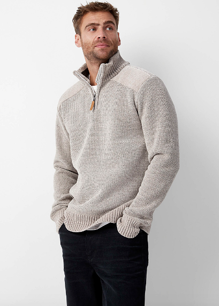 7368674 Chenille Mock Zip Fleece Sweater-Stone