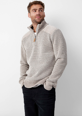 7368674 Chenille Mock Zip Fleece Sweater-Stone