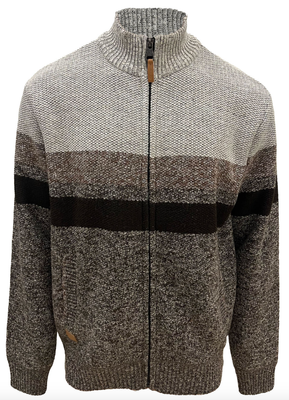 7368609 Striped Knit Mock Zip Sweater-Brown/Cream