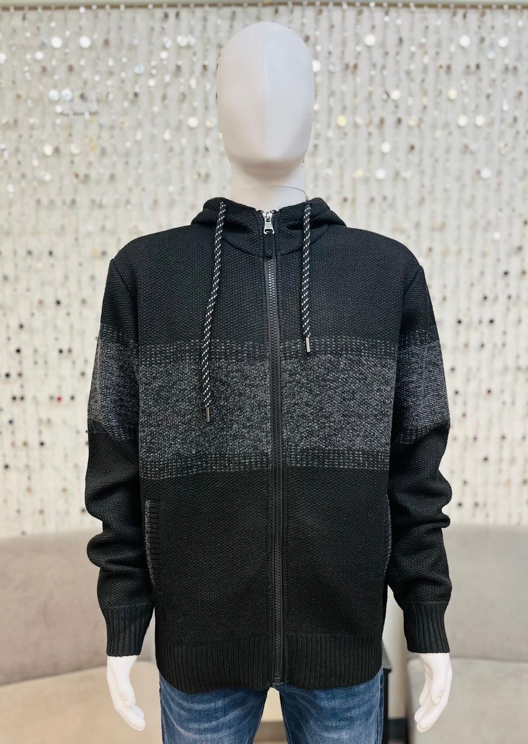 7368605 Full Zip Hooded Sweater-Black