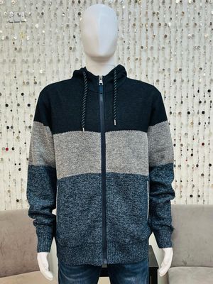 7368618 Full Zip Hooded Sweater-Navy Melange