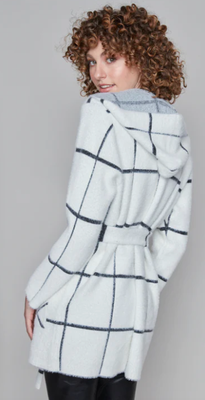 7667 Wrap Hooded Sweater Coat-White/Gray