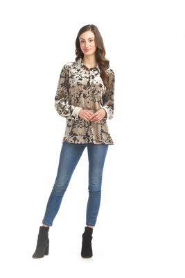 PT-17021 Velvet Burnout Blouse-Black/Taupe