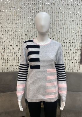 23306 Pullover Sweater-Silver/Pink
