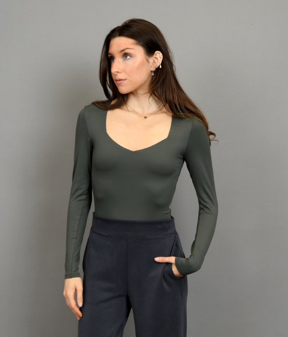 55T083S Sanna LS Sweetheart Bodysuit-Dk Ivy