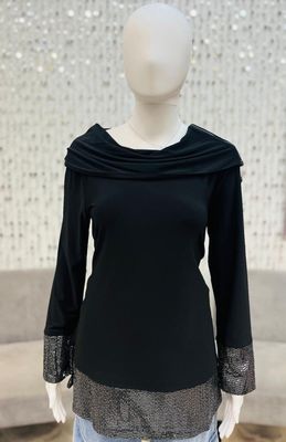 61401 Detailed Sequin Top-Black/Silver