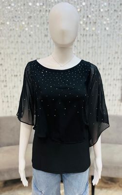 61064 Party Rhinestone Blouse-Black