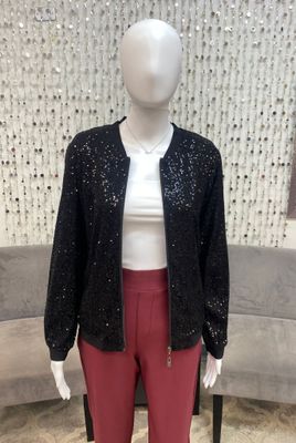 61454 Sequin Zip Jacket-Black