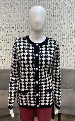 34511 Button Cardigan-Houndstooth