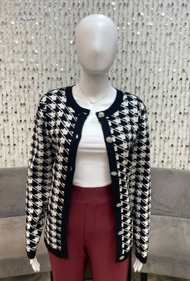 34511 Button Cardigan-Houndstooth