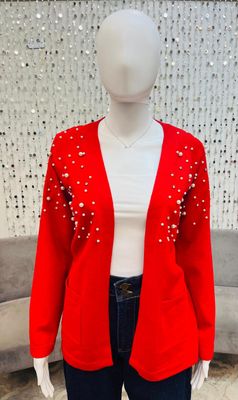 23363C Pearl Knit Cardigan-Red