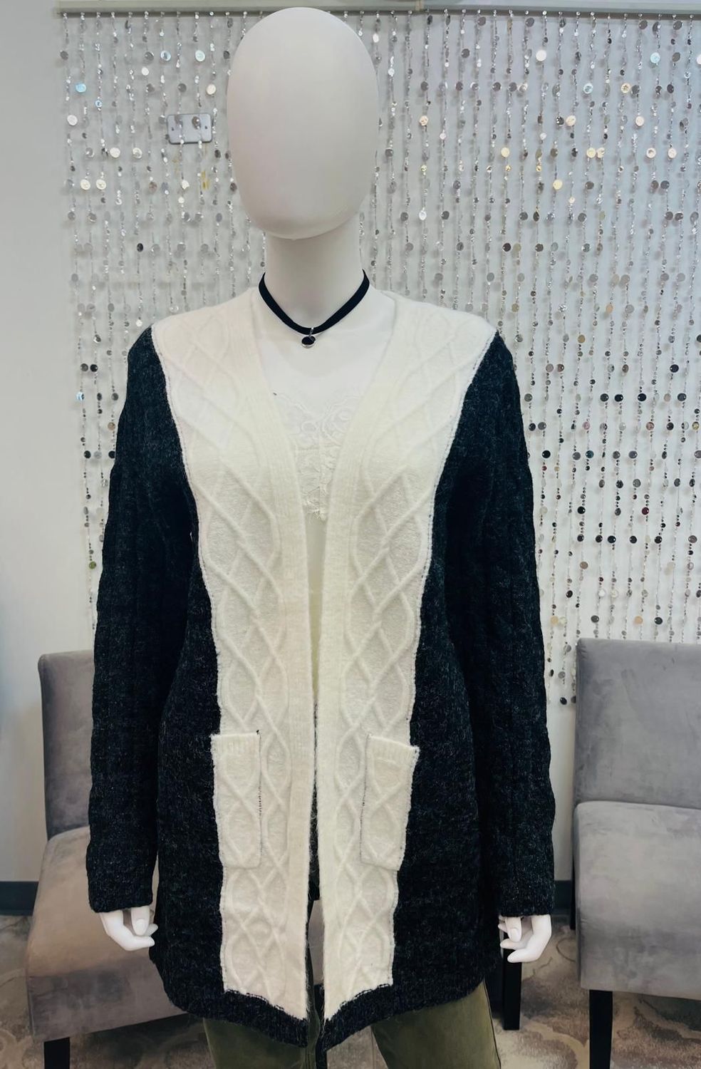23354C Cable Knit Cardigan-Black