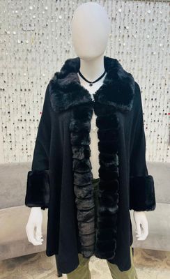91911 Faux Fur Poncho-Black