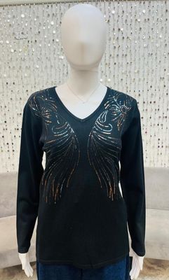 NF067 Butterfly Sweater Top-Black