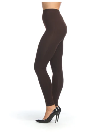 7508 Solid Fleece Lined Leggings-Brown