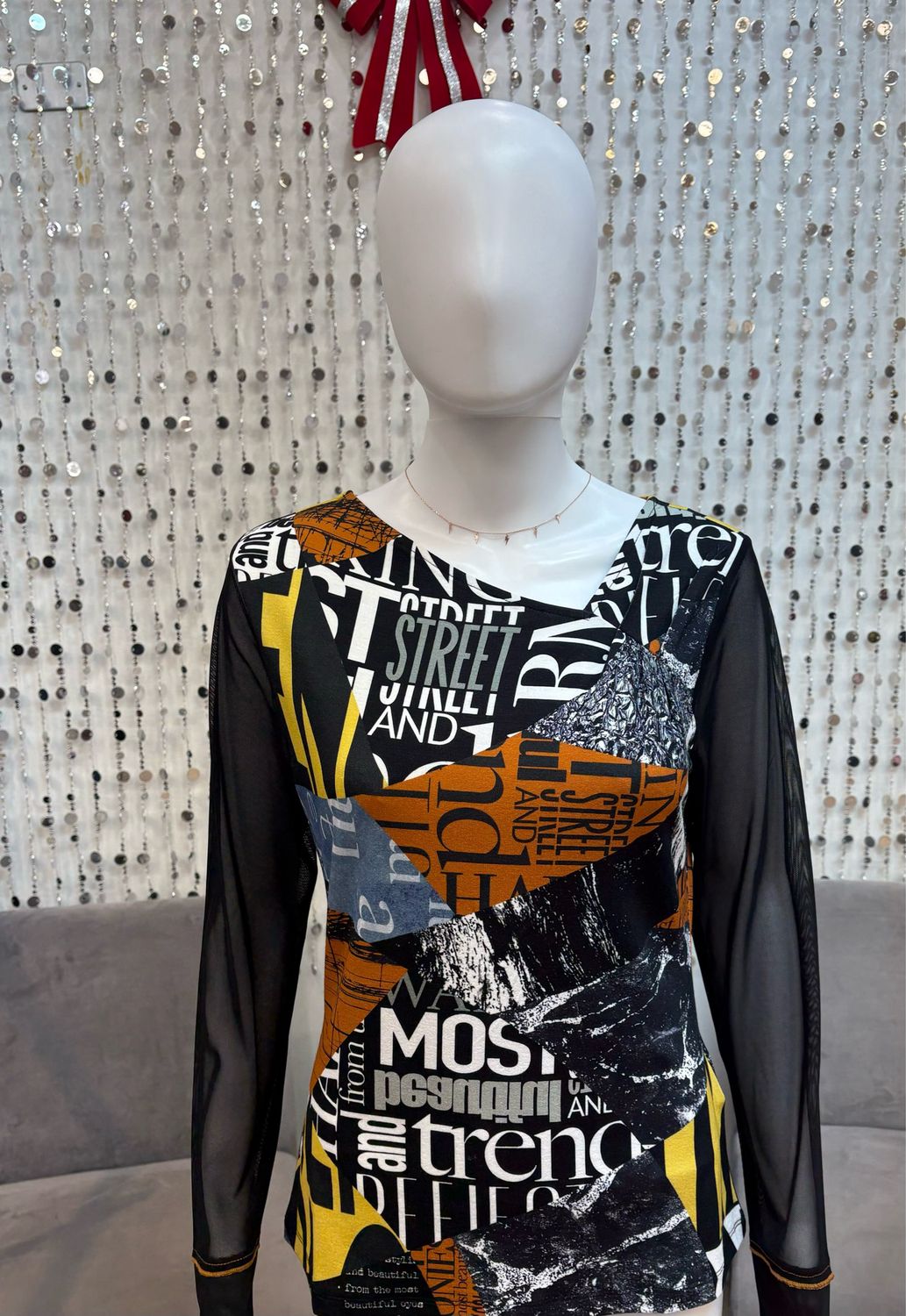 74662 Newspaper Knit Pullover-Multi