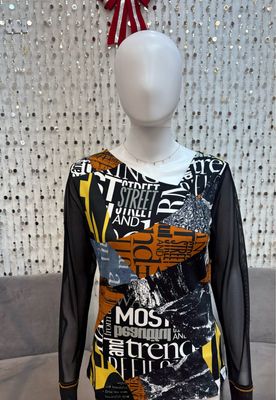 74662 Newspaper Knit Pullover-Multi