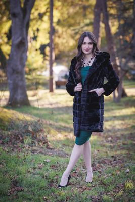 JT-17737 Faux Fur Hooded Coat-Black