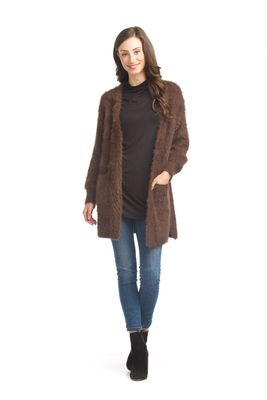 JT-17711 Eyelash Knitted Cardigan-Chocolate