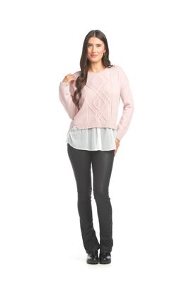 ST-15290 Cable Knit Crop Sweater-Blush Pink