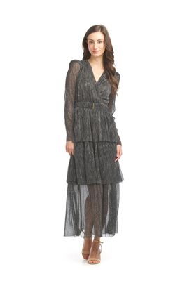 PD-17504 Pleated Lurex Tiered Dress-Black