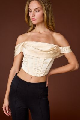 Ruched Satin Corset Top-Champagne