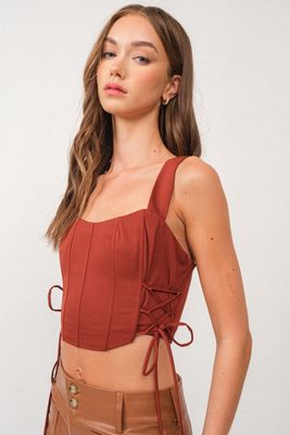 Oakley Side Lace Up Corset Top-Cafe