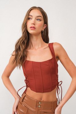 Oakley Side Lace Up Corset Top-Cafe