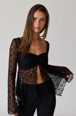 Ella Sweetheart Lace Top-Black