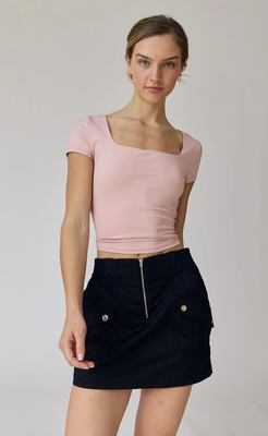 Nova Slim Square Neck Top-Pink