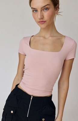 Nova Slim Square Neck Top-Pink