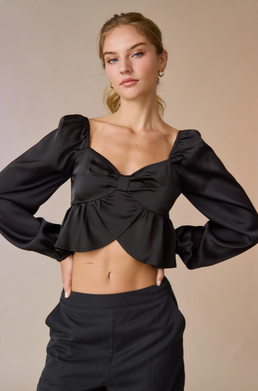 Leah Smocked Back Top-Black
