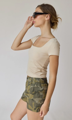 Nova Slim Square Neck Top-Stone