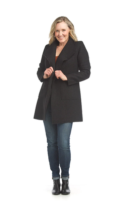 JT-157315 Boucle Lapel Coat-Black