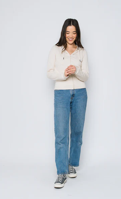 Kelly Luxe Fleece Zip Up-Ecru
