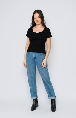 Rose Sweetheart Sweater Tee- Black