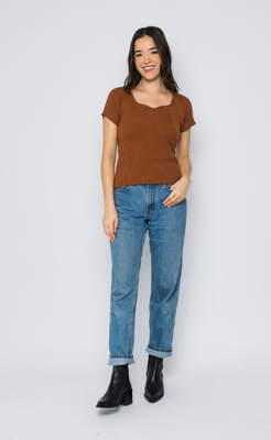 Rose Sweetheart Sweater Tee- Cognac