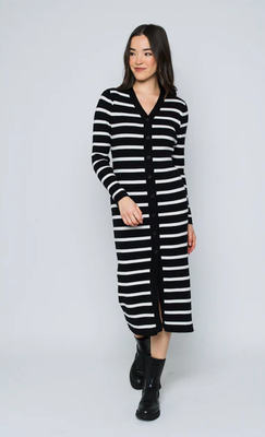 Mel Midi Cardigan-Blk/Wht Stripe