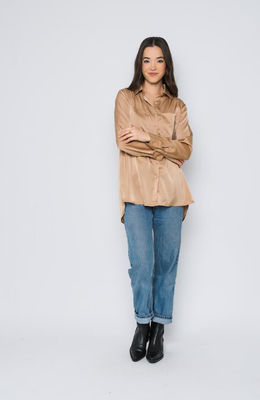 Camille Satin Shirt-Champagne