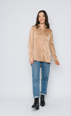 Camille Satin Shirt-Champagne