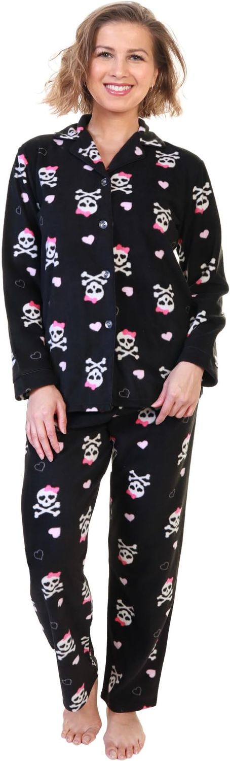 SKULL Cozy Fleece Notch Collar Pajama Set